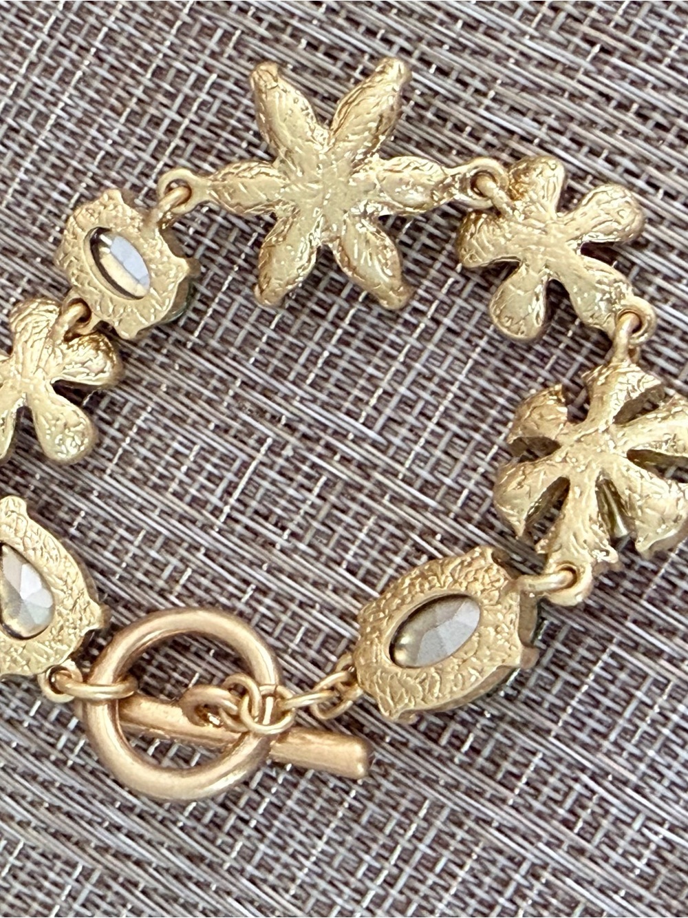 Oscar de la Renta Gold-Tone Bracelet with Blue and Teal Floral Crystals - Picture 2 of 9